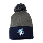 Navy/Grey Pom Pom Knit Cap